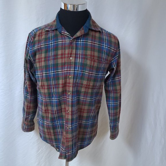 Vtg Pendleton Mens Medium Brown Stripe Long Sleeve Button Wool Flannel Shirt - Picture 11 of 12